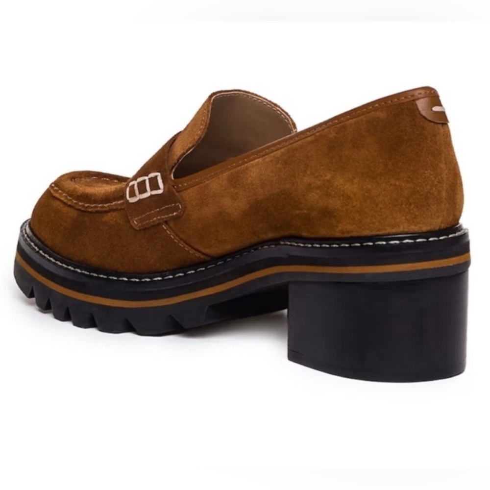 Bernardo Selma Lug Chunky Sole Suede Penny Loafer Tobacco Split Suede - Picture 14 of 14
